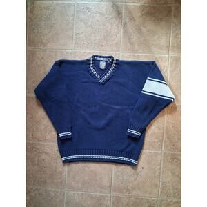 VTG 90s GAP V-Neck Knitted Sweater Varsity College Preppy Blue Cotton XL.